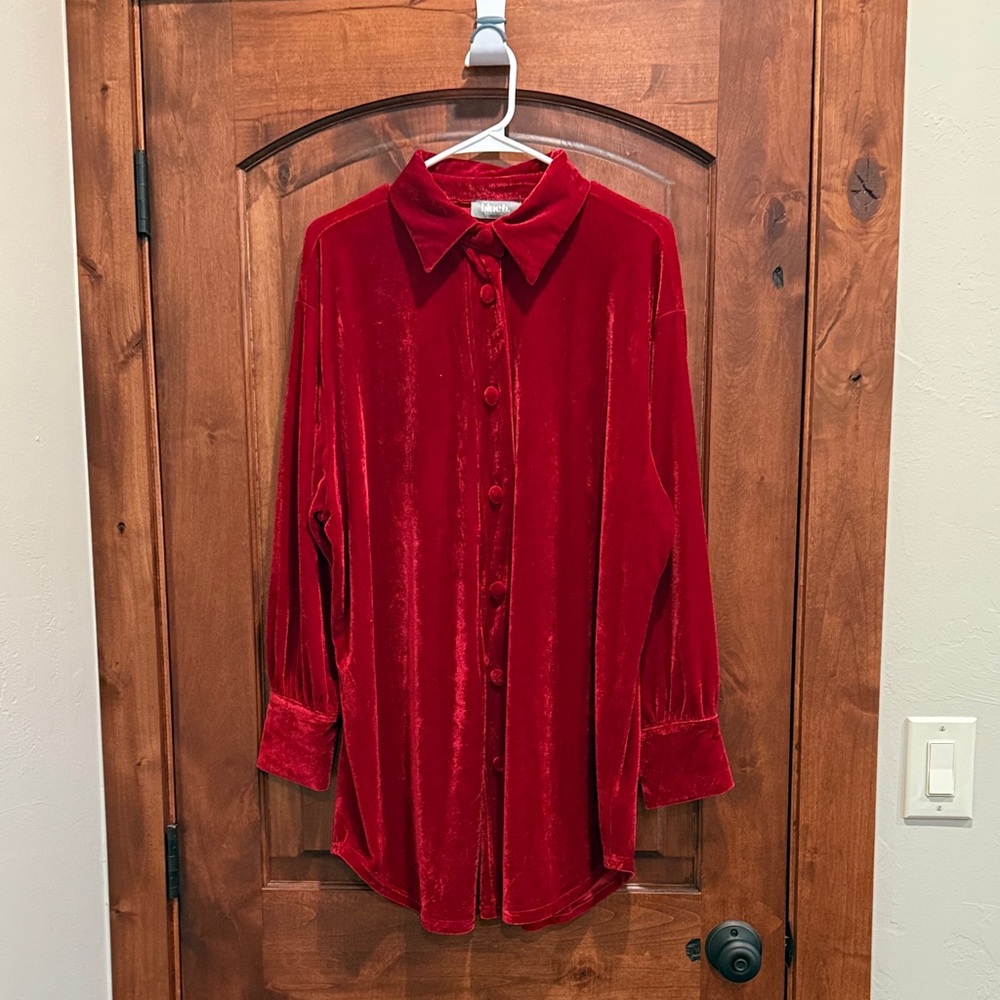 Red Velvet Button-Up Shirt